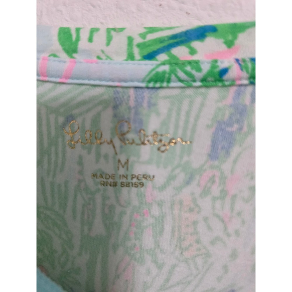 Lilly Pulitzer Womens Medium Long Sleeve Tropical Scenic Colorblock Top White - Picture 3 of 5